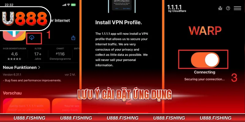 Tải 1.1.1.1 Chơi U888 Nhanh Chóng Và Ổn Định Mỗi Ngày 4 Lưu ý cài đặt ứng dụng